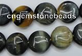 CTE563 15.5 inches 16mm flat round golden & blue tiger eye beads