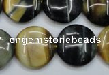 CTE565 15.5 inches 20mm flat round golden & blue tiger eye beads