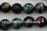 CTE585 15.5 inches 14mm faceted round colorful tiger eye beads