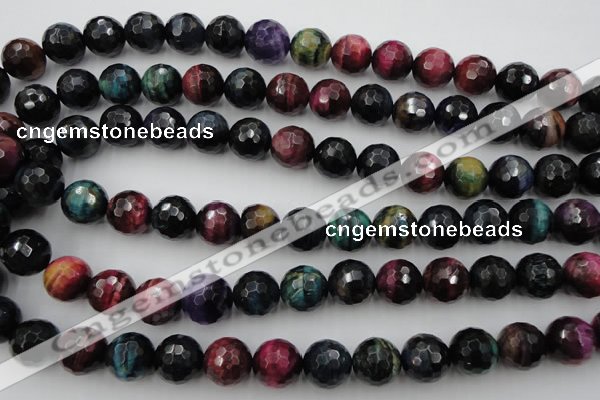 CTE585 15.5 inches 14mm faceted round colorful tiger eye beads