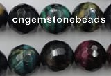 CTE586 15.5 inches 16mm faceted round colorful tiger eye beads