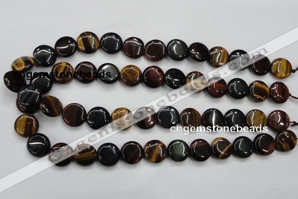 CTE62 15.5 inches 14mm flat round mixed tiger eye gemstone beads