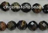 CTE724 15.5 inches 12mm faceted round yellow & blue tiger eye beads