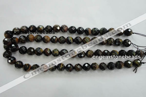 CTE724 15.5 inches 12mm faceted round yellow & blue tiger eye beads
