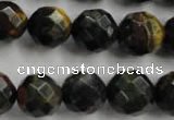 CTE725 15.5 inches 14mm faceted round yellow & blue tiger eye beads