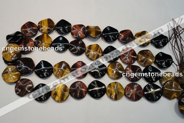 CTE806 15.5 inches 20mm wavy coin colorful tiger eye beads