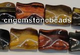 CTE810 15.5 inches 15*20mm wavy rectangle colorful tiger eye beads