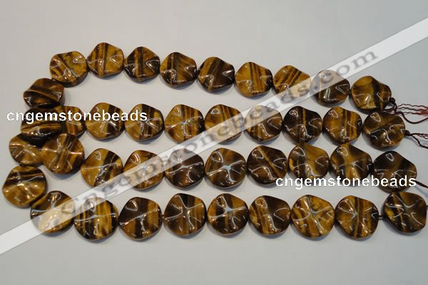 CTE836 15.5 inches 20mm wavy coin yellow tiger eye beads