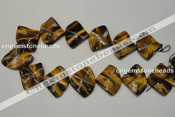 CTE845 15.5 inches 30*40mm wavy triangle yellow tiger eye beads