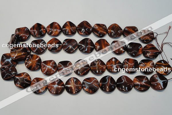 CTE854 15.5 inches 20mm wavy coin red tiger eye beads