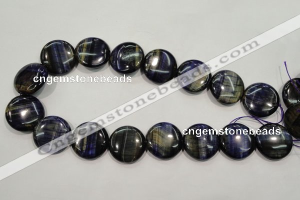 CTE965 15.5 inches 25mm flat round dyed blue tiger eye beads