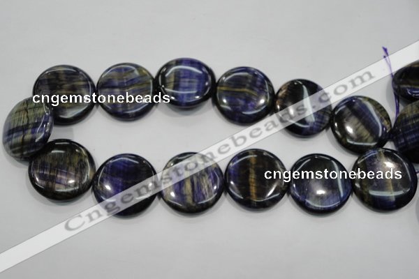 CTE966 15.5 inches 30mm flat round dyed blue tiger eye beads