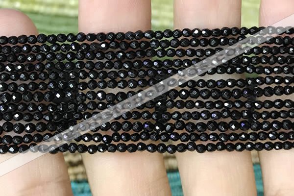 CTG1010 15.5 inches 2mm faceted round tiny black agate beads