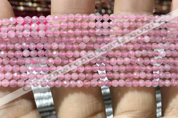 CTG1016 15.5 inches 2mm faceted round tiny rose quartz beads