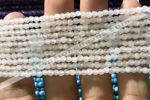 CTG1110 15.5 inches 3mm faceted round tiny white agate beads