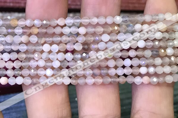 CTG1132 15.5 inches 3mm faceted round tiny rainbow moonstone beads