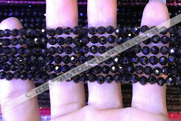 CTG1218 15.5 inches 4mm faceted round tiny black spinel beads