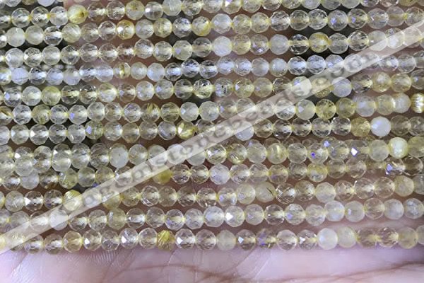 CTG1361 15.5 inches 3mm faceted round golden rutilated quartz beads