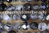 CTG1490 15.5 inches 3mm faceted round black rutilated quartz beads