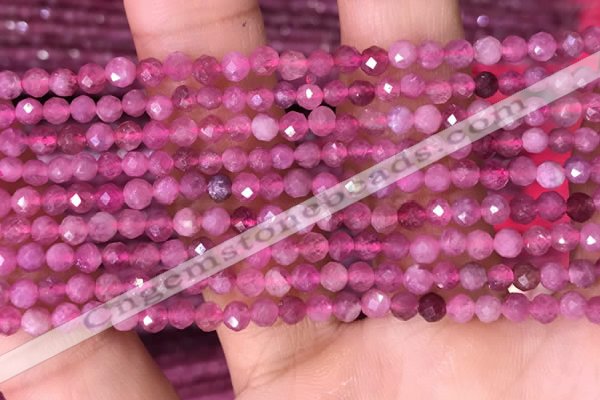 CTG1510 15.5 inches 3mm faceted round pink tourmaline beads