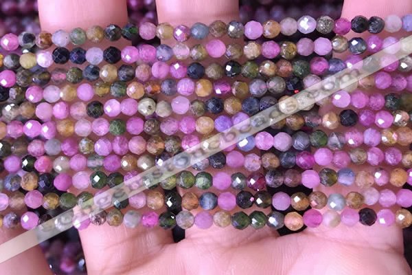 CTG1511 15.5 inches 3mm faceted round tourmaline beads wholesale