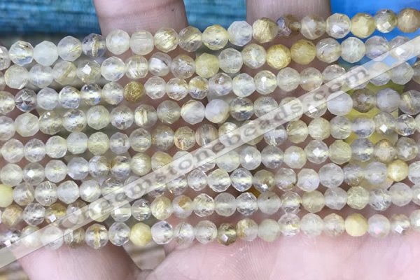 CTG1533 15.5 inches 4mm faceted round golden rutilated quartz beads