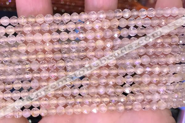 CTG1628 15.5 inches 4mm faceted round tiny golden rutilated quartz beads