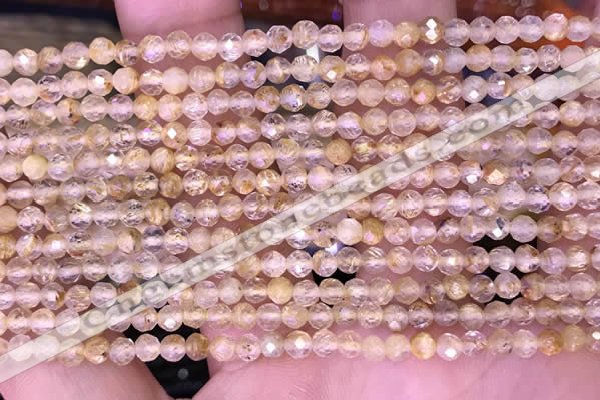 CTG1630 15.5 inches 3mm faceted round tiny golden rutilated quartz beads