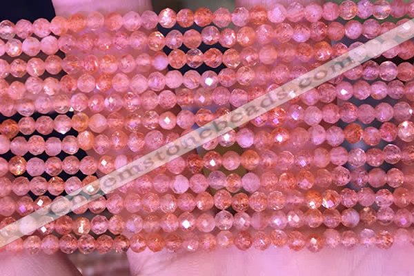 CTG1647 15.5 inches 3mm faceted round tiny strawberry quartz beads