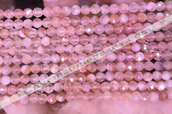 CTG1648 15.5 inches 4mm faceted round tiny strawberry quartz beads