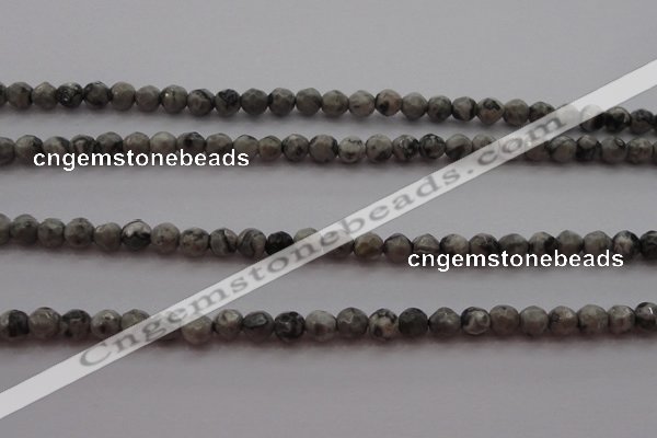 CTG215 15.5 inches 3mm faceted round tiny grey picture jasper beads