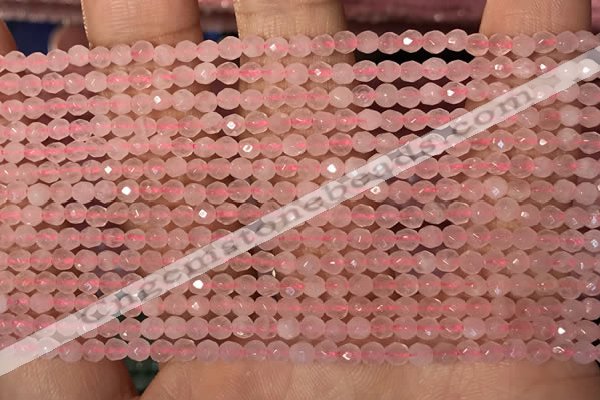 CTG2202 15 inches 2mm,3mm & 4mm faceted round rose quartz beads