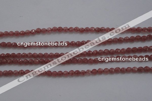 CTG223 15.5 inches 3mm faceted round tiny strawberry quartz beads