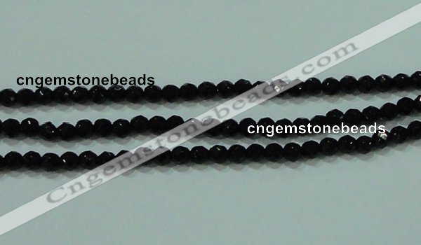 CTG30 15.5 inches 3mm faceted round black agate beads wholesale