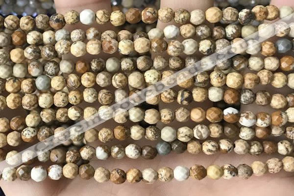 CTG3549 15.5 inches 4mm faceted round picture jasper beads