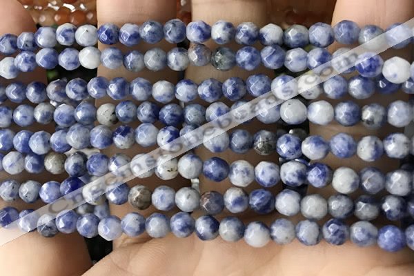 CTG3572 15.5 inches 4mm faceted round blue spot stone beads