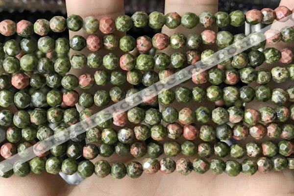 CTG3579 15.5 inches 4mm faceted round unakite beads wholesale