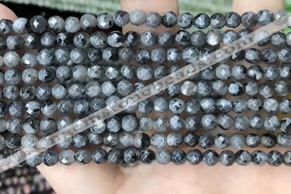 CTG3586 15.5 inches 4mm faceted round black labradorite beads