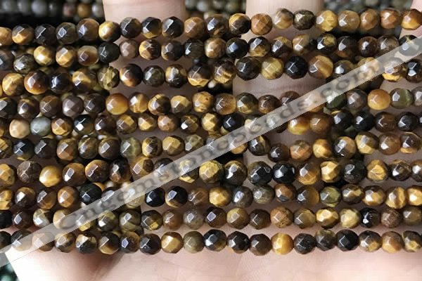 CTG3588 15.5 inches 4mm faceted round yellow tiger eye beads