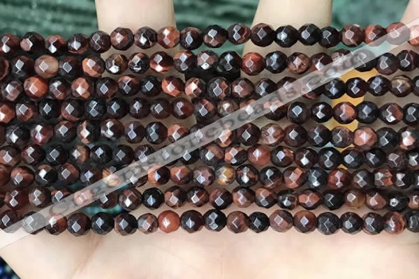 CTG3589 15.5 inches 4mm faceted round red tiger eye beads