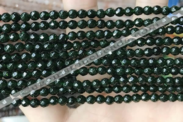 CTG3591 15.5 inches 4mm faceted round green goldstone beads