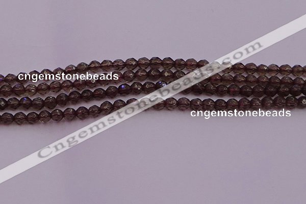 CTG511 15.5 inches 4mm faceted round tiny smoky quartz beads