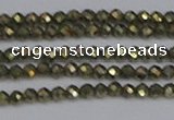 CTG645 15.5 inches 2mm faceted round golden pyrite beads