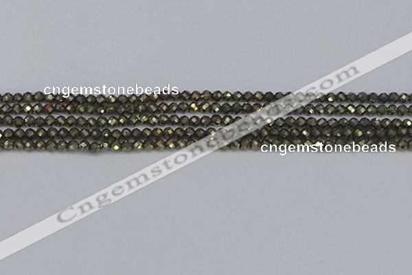 CTG646 15.5 inches 3mm faceted round golden pyrite beads