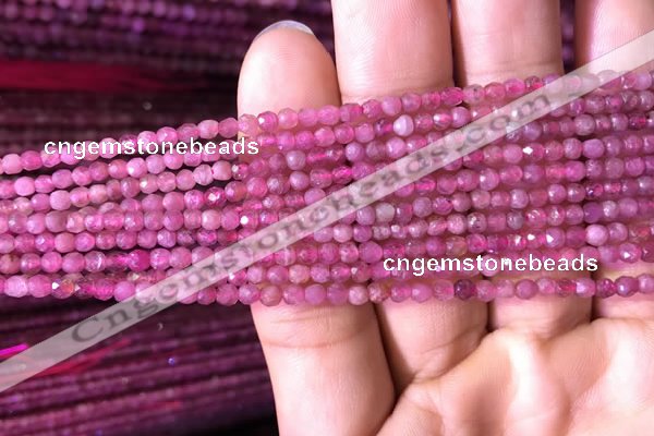 CTG706 15.5 inches 3mm faceted round tiny pink tourmaline beads