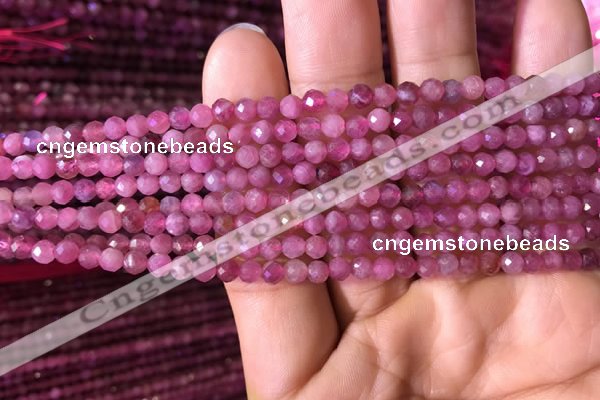 CTG707 15.5 inches 4mm faceted round tiny pink tourmaline beads