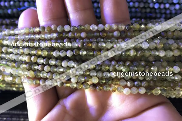 CTG819 15.5 inches 4mm faceted round tiny green garnet beads