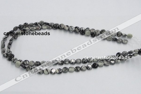 CTJ05 16 inches 8mm flat round black water jasper beads wholesale