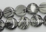 CTJ07 16 inches 14mm flat round black water jasper beads wholesale