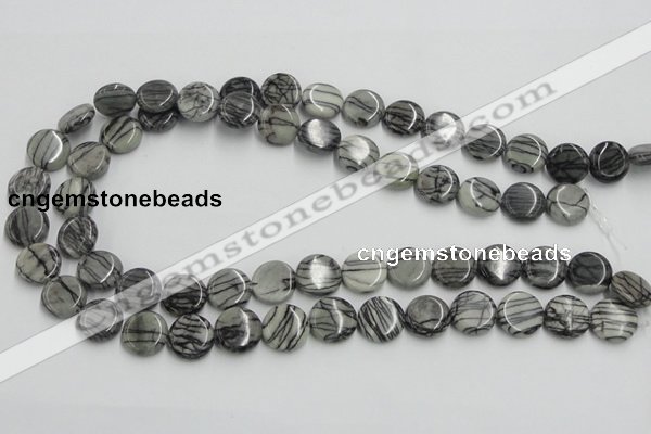 CTJ07 16 inches 14mm flat round black water jasper beads wholesale